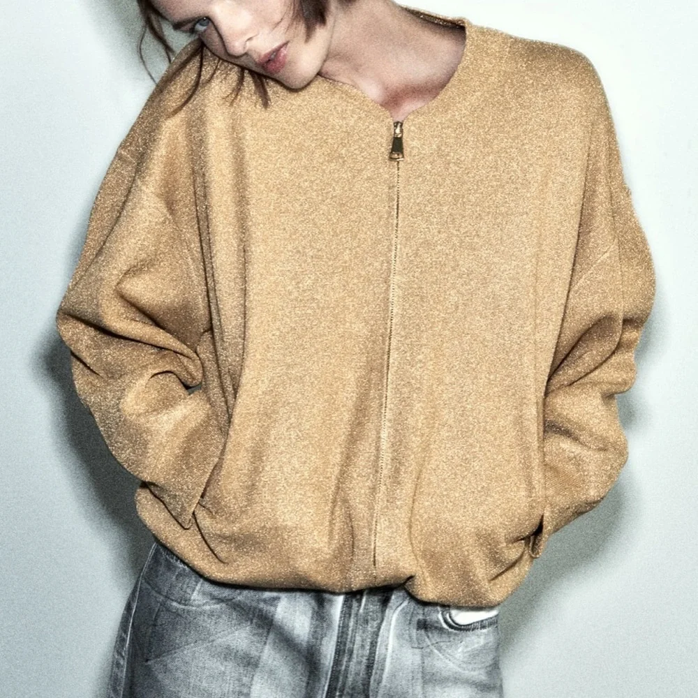 Zara NWT gold oversized bomber jacket - Picture 8 of 10